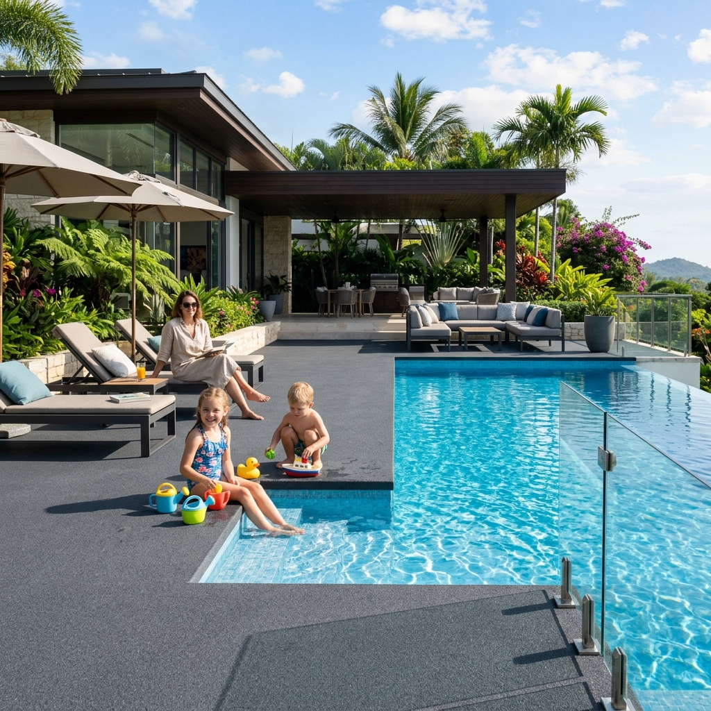 EPDM rubber applied to a luxury pool deck